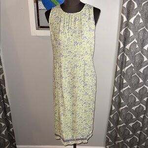 April Cornell Vintage Pale Green & Lavender Floral Print Sleeveless Dress SZ M